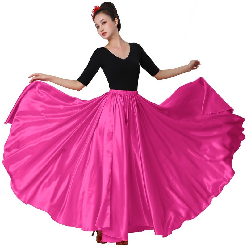 Sancan Women Full Ankle Length Retro Long Maxi Skirt for Dance Gypsy Costume Church Praise Worship Celebration Party Cosplay (Rose Red) - Image 4